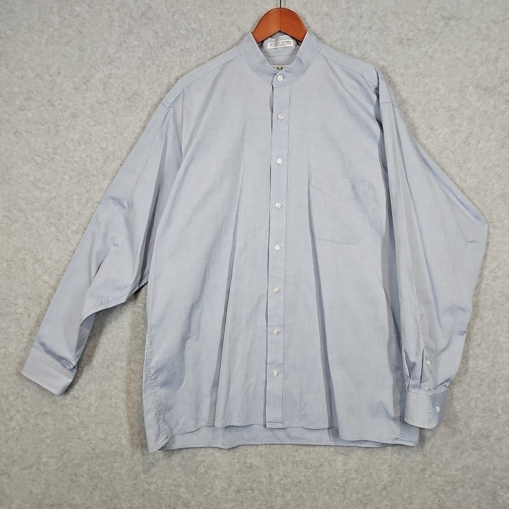 Enro Ultra Pinpoint Button Down Shirt Men's 17 35/36 Tall Blue Long Sleeve